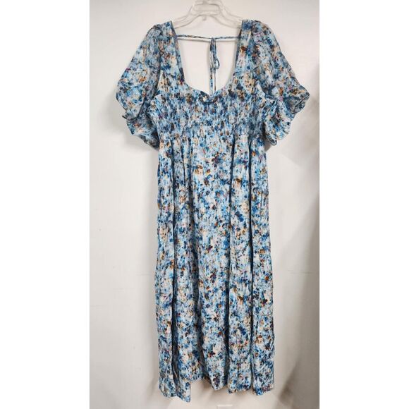By Anthropologie Short-Sleeve Smocked Babydoll Midi Dress Size XL B32 - Picture 8 of 11